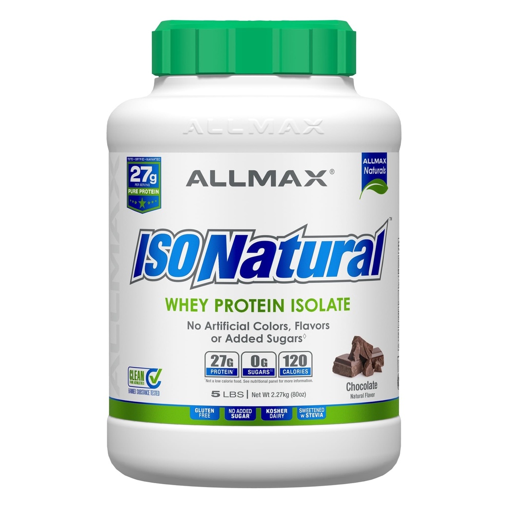 ALLMAX ISONATURAL Isolation des protéines de lactosérum, chocolat - 5 lb - 27 grammes de protéines par scoop - Zéro gras et sucre - 99% Sans lactose - avec prébiotiques - Pas d'arôme artificiel - Env. 73 portions