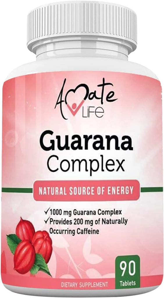 Amate Life Guarana Complex - Guarana Complex Energizer - Caffeine Energizing Supplement - Quelle der Energie - Erhöhung der Mind Functions Supplement - 1000mg Guarana - 90 Tabletten