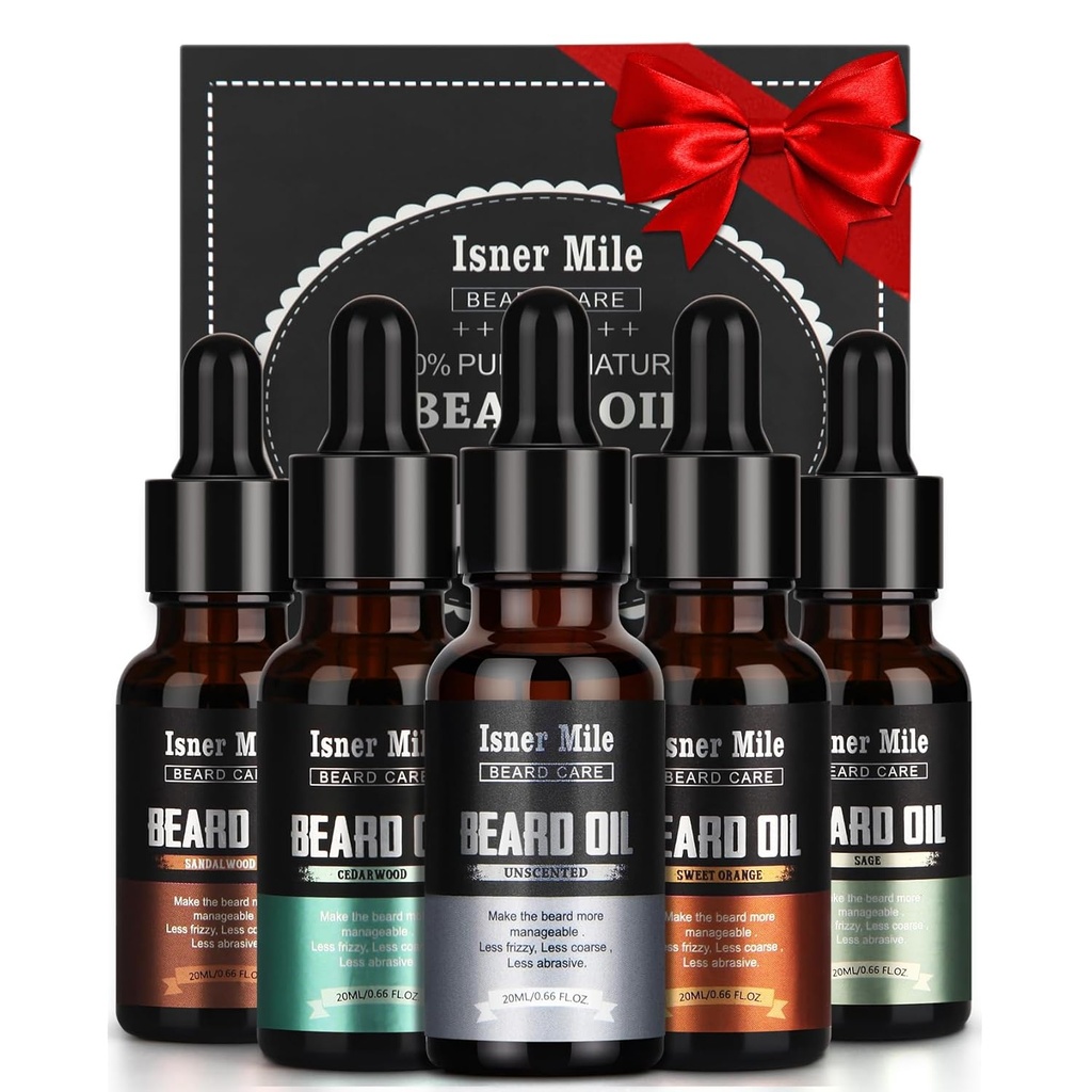 ISNER MILE Bart Öl Kit für Herren Conditioner: Cedarwood Sandalwood Sage Orange Unscented, Mustaches weichen Feuchtigkeitsspendend, Valentines Geschenke für ihn Ehemann, Väter Geburtstagsgeschenke für Dad Männer Freund