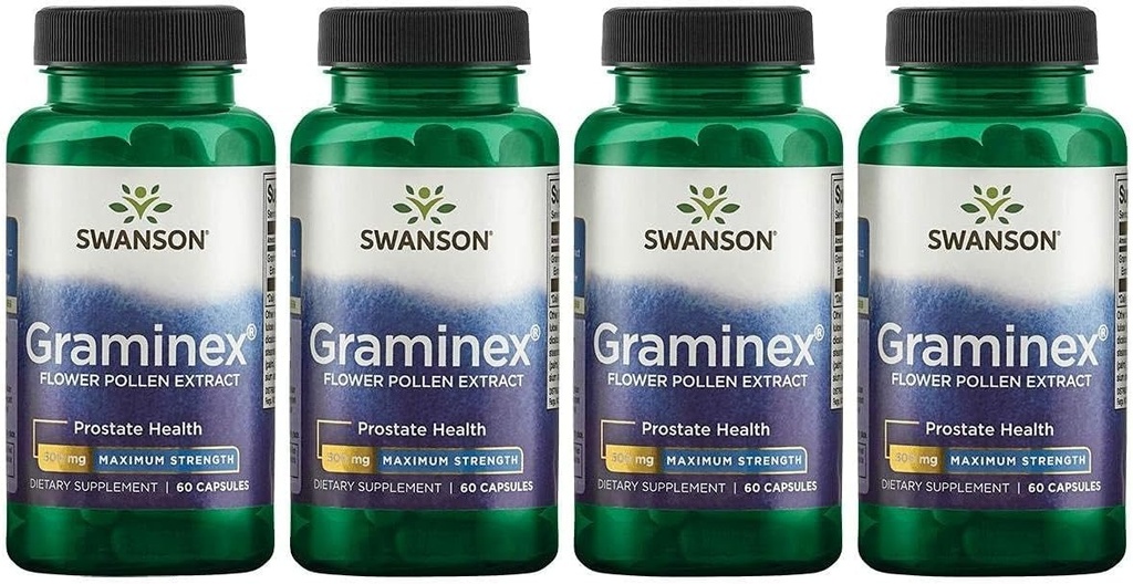Extrait de pollen de fleur Graminex de Swanson à force maximale - soutient la santé de la prostate, la fonction urinaire et la santé du rein - Supplément santé des hommes - (60 capsules, 500 mg chacune) (4 pack)