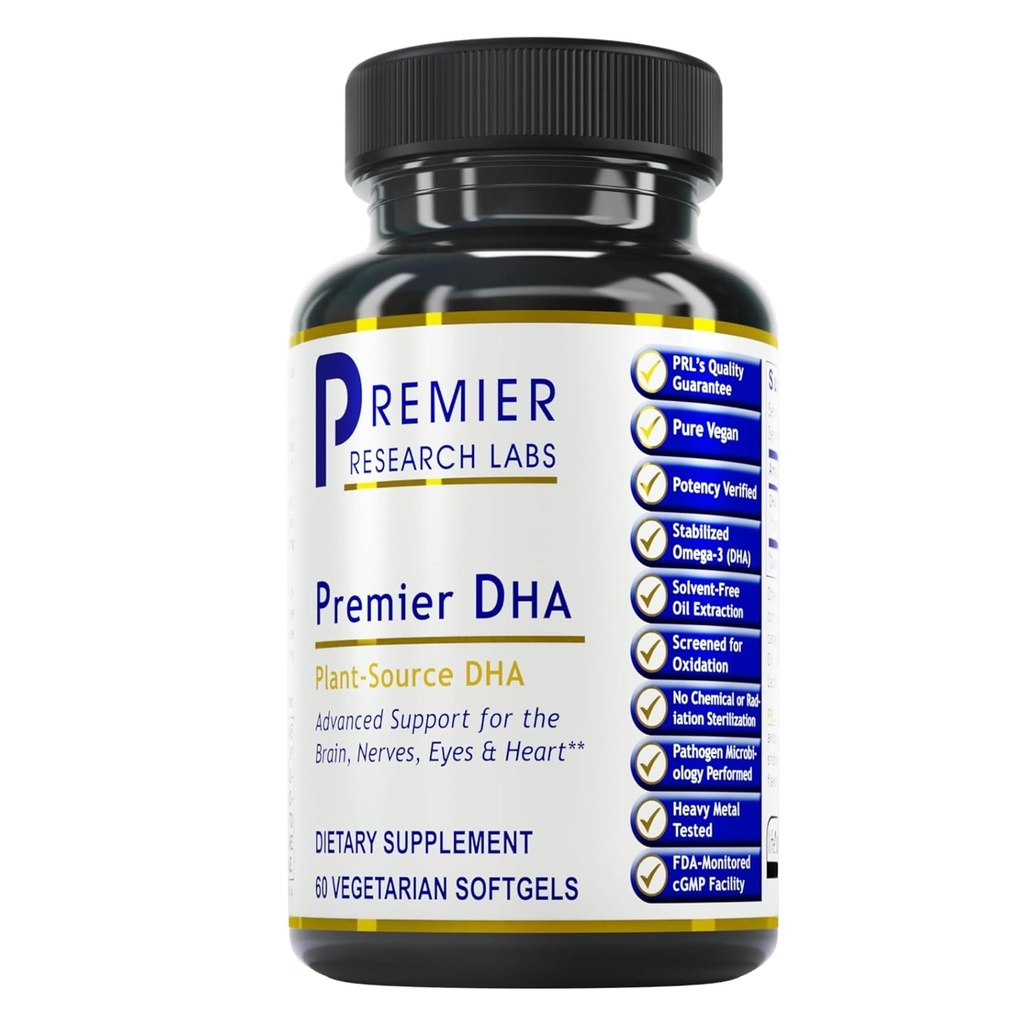 Premier Research Labs Premier DHA - Vegan DHA mit Omega 3 Fettsäuren, Algenbasierte DHA für Damen und Herren, natürliche DHA Ergänzung Geeignet für Vegane- 60 Vegetarische Softgel Kapseln