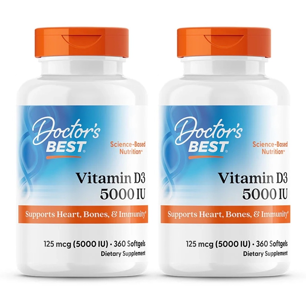 Doctor's Best, (2 Packung) Vitamin D3, 125 mcg (5000 IE), 360 Softgels
