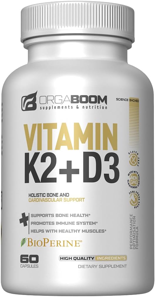 Vitamine D3 K2 Supplément de calcium - Vitamine D 5000 UI + Vitamine K2 MK7 100 mcg, Suppléments de force osseuse et de santé cardiaque pour les femmes et les hommes, Vitamines de dents D3K2 avec biopérine, US-Fabriqué Non-GMO 60 Cap