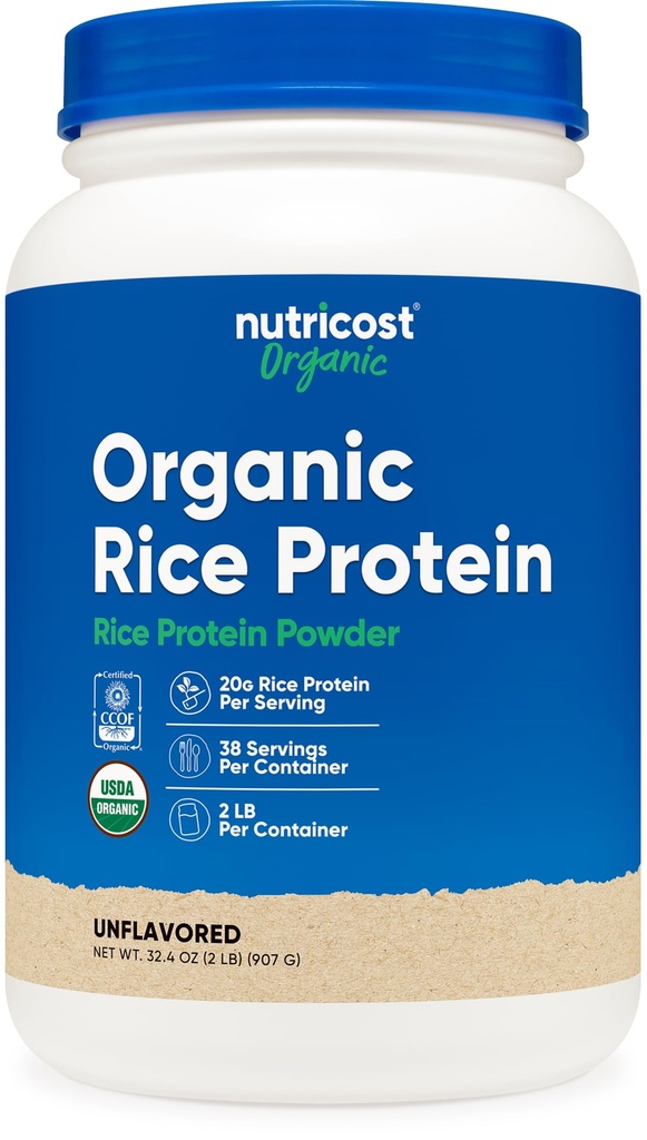 Poudre de protéines de riz biologique Nutricost (2 LB) - Sans gluten, sans OGM (du riz brun)