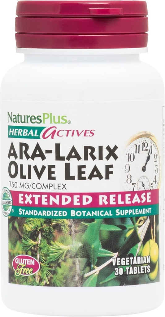 NaturesPlus Kräuter-Aktive ARA Larix Olive Leaf - 30 Tabletten - Immununterstützungsergänzung, Extended Release Botanical Complex - Vegetarisch, Glutenfrei - 30 Servietten