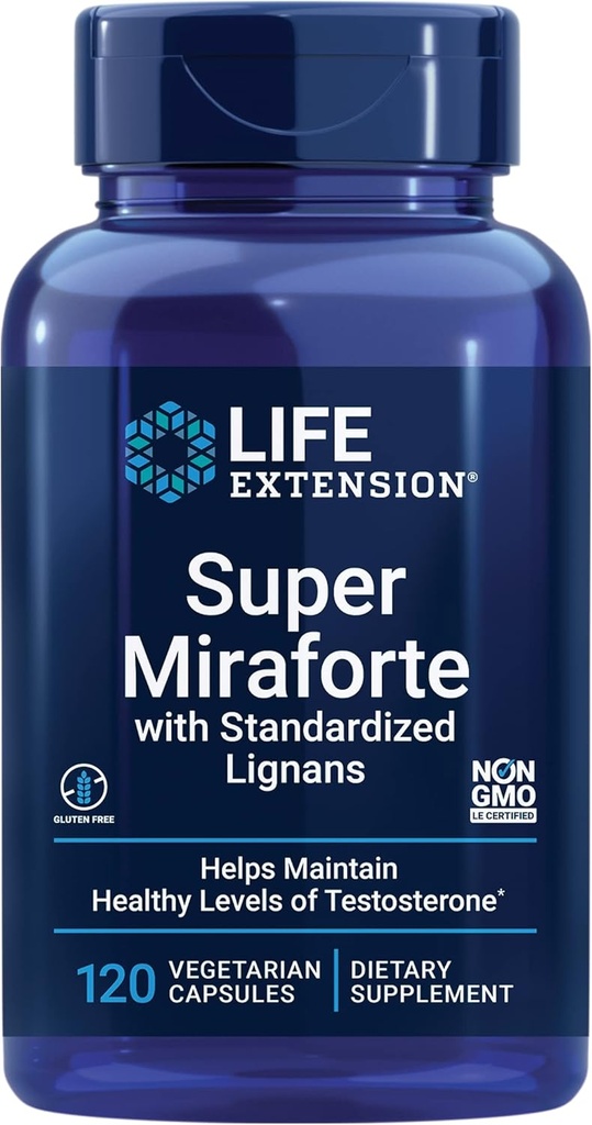Estensione della vita Super Miraforte con Lignani standardizzati, crisina, Nettle Root, Muira puama, maca, zinco, Formula concentrata per i benefici del testosterone, Vegetariano, Senza glutine, Non OGM, 120 Capsule