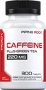 Piping Rock Caffeine Pills 220mg.300 comprimés Supplément avec extrait de thé vert.