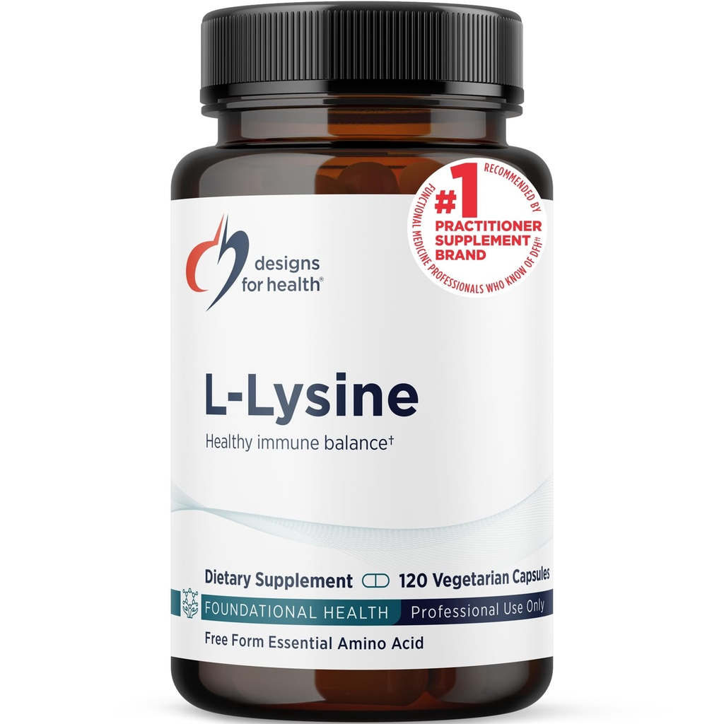 Designs für die Gesundheit L-Lysin HCL Pillen 1500mg - Aminosäure Lysin Hydrochlorid Nahrungsergänzungsmittel für Erwachsene - Immun + Bone Health Support - Vegan + Non-GMO (120 Kapseln)