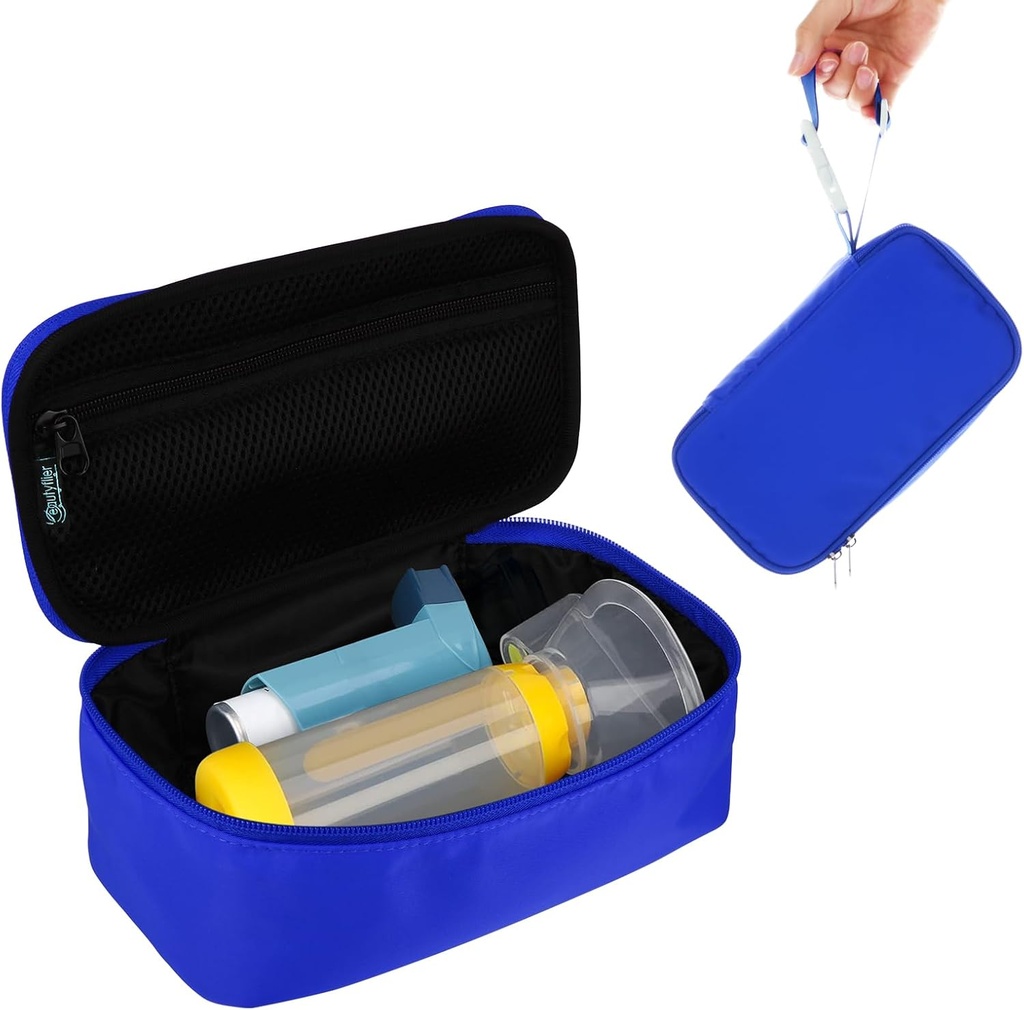 Beautyflier Travel Carrying Case for Portable Nebulizer, Inhaler Spacer für Kinder und Erwachsene, Inhaler Holder Asthma Carrying Bag mit Mesh Pocket for Medicine and Other Essentials, Blue (Sache Only)