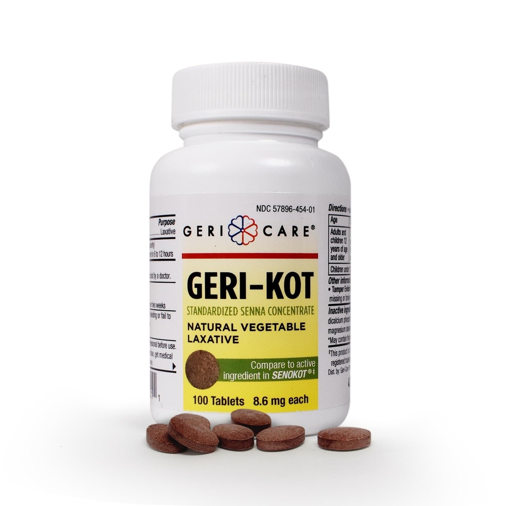 Comprimés d'adoucissement de la laxative et de la tabouret Geri-KOT Senna, 100ct.