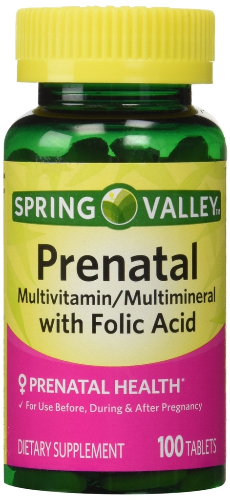 Spring Valley - Prenatal, Multivitamin, Multimineral, 100 Tabletten mit Folsäure