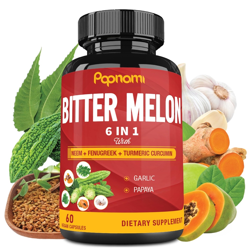 Organic Bitter Melon Extract Kapseln - 60 Pillen 2 Monat - Kombiniert Neem, Fenugreek, Curcumin, Knoblauch & Papaya