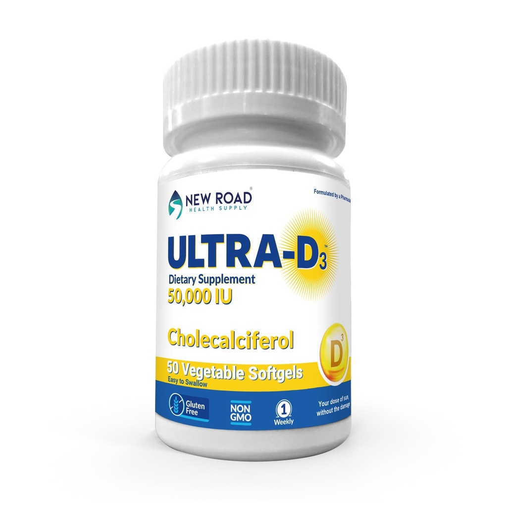 New Road Health Supply, High-Potency Vitamin D3 50.000 IU, Einmal-Weekly Softgel, unterstützt Knochen, Zähne & Immune Gesundheit, Einfach-zu-Swallow, Gluten-Free, 50 Count