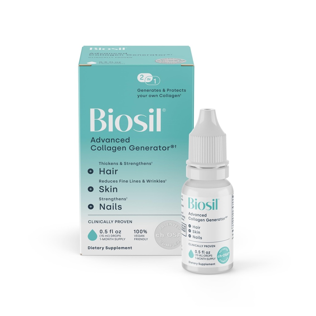 Biosil Collagen Booster Supplemento - Gocce da 0,5 fl oz - Attivatore ch-OSA brevettato per pelle, capelli, unghie e giunti - Supporta la produzione naturale - Alimentazione da 30 giorni