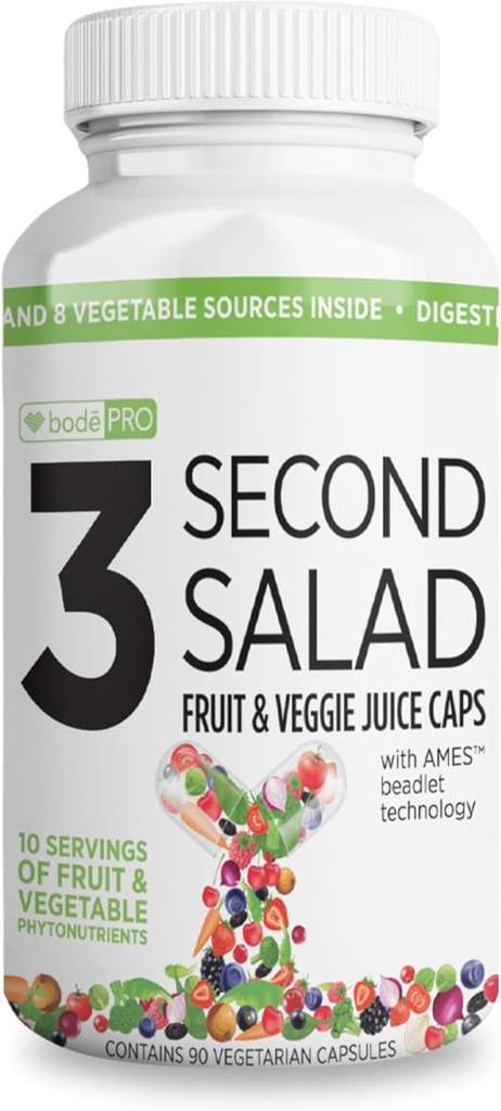BODEPRO Bode Pro 3 Second Salad | Phytonutrient Rich Fruit and Veggie Supplement, Antioxidant und Verdauungsenzym Formel | Non-GMO Veggie Kapseln | 90 Count