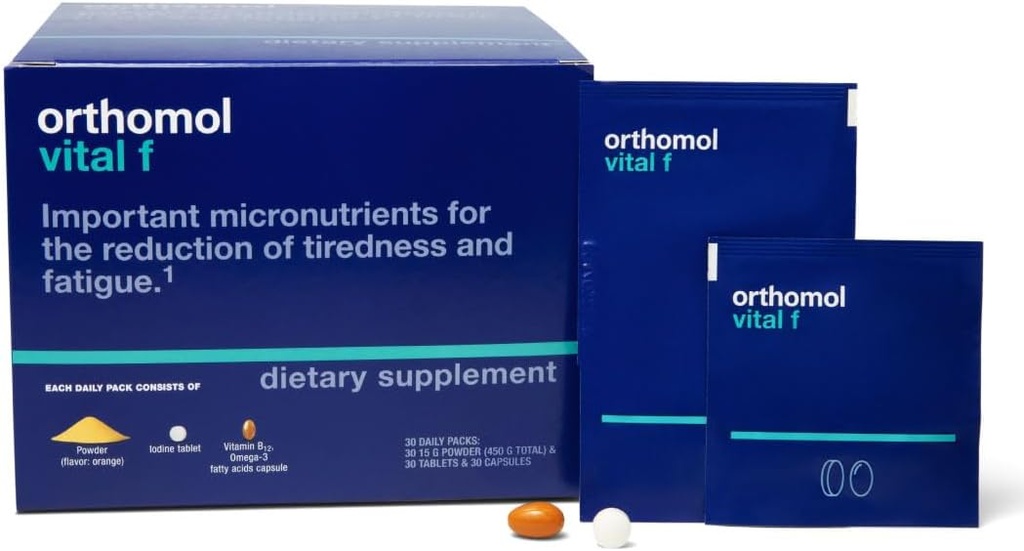 Orthomol Vital F Poudre et Paquet Comprimé, Multivitamines pour femmes, 30 jours d'approvisionnement, Vitamines A, B, C, D, E, K, Calcium, Iodine, Oméga-3...