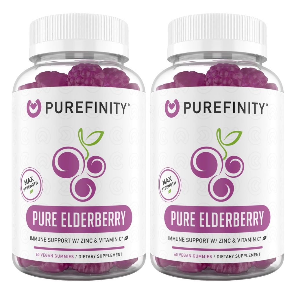 PUREFINITY Elderberry Gummies mit Sambucus, Vitamin C und Zink – Ihre perfekte tägliche 3-in-1-Ergänzung für Kinder & Erwachsene – Glutenfrei, Non-GMO, Vegan, 60 Count (Pack von 2)