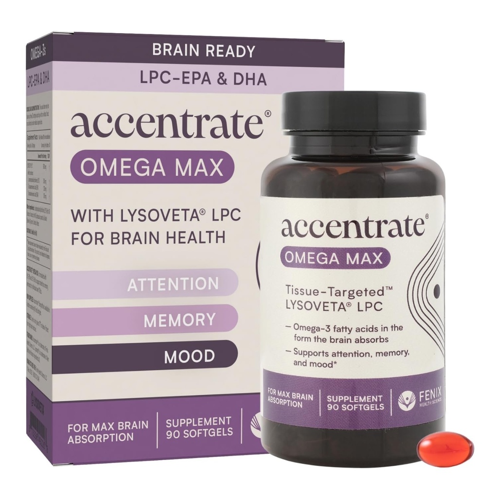 Omega Max et LYSOVETA LPC EPA & DHA Suppléments pour la santé du cerveau et de la rétine Focus, attention, mémoire, humeur et vision 6X Absorption plus élevée que l'huile de poisson
