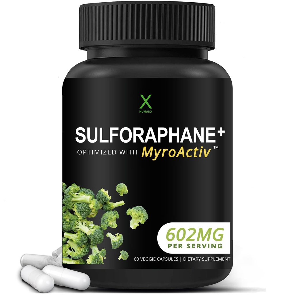 HUMANX Sulforaphane+ 602mg - États-Unis Troisième partie testée - Sulforaphane avec extrait de graines de brocoli et Moringa - supporte la production d'antioxydants, la désintoxication et la santé cellulaire - Supplément de brocoli