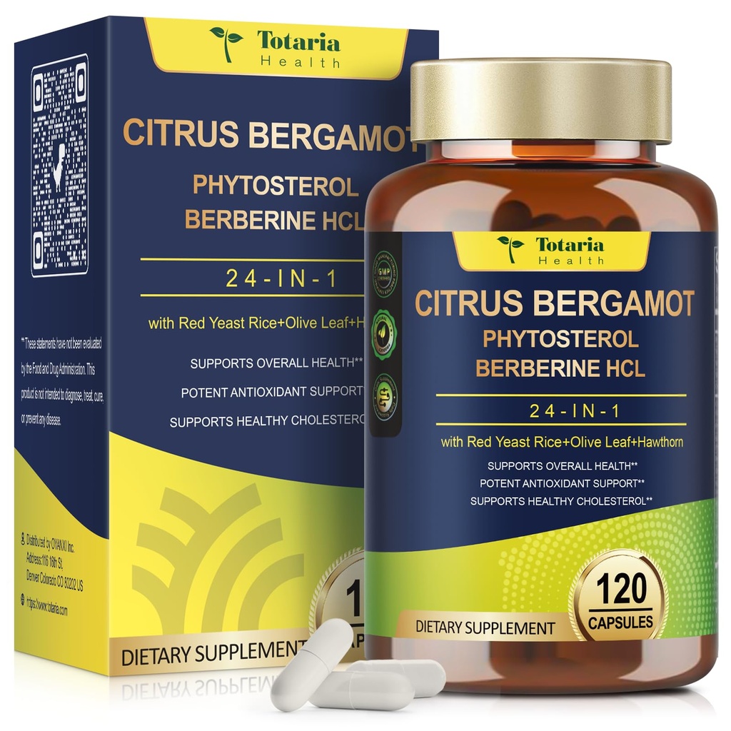 Citrus Bergamot Supplement for High Cholesterol - Italian Citrus Bergamot & Plant Sterols Stanols Natural Way to Balance Cholesterol Level, Vegan, Non-GMO, 120 Counts