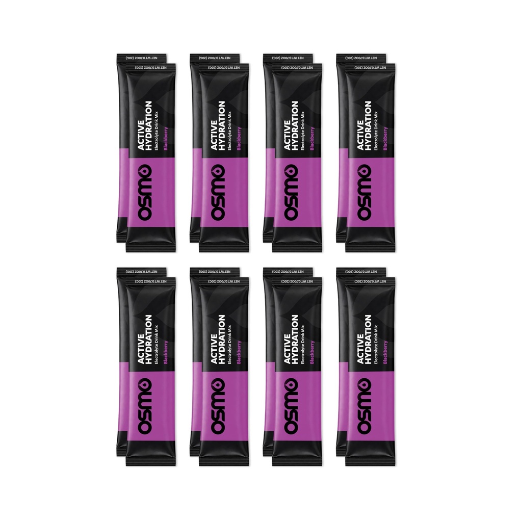 Poudre d'électrolyte d'hydratation active Osmo - Comprend le sodium, le magnésium, le potassium, les glucides et les vitamines, tous les ingrédients naturels, l'hydratation plus rapide 3X, stimule la puissance et l'endurance - 16 paquets, BlackBerry
