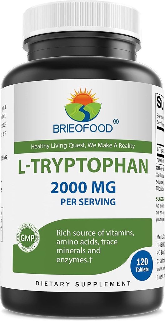 Brieofood L-Tryptophan 2000mg pro Servieren - 120 Tablets - Unterstützt Poisitive Stimmung & Entspannung