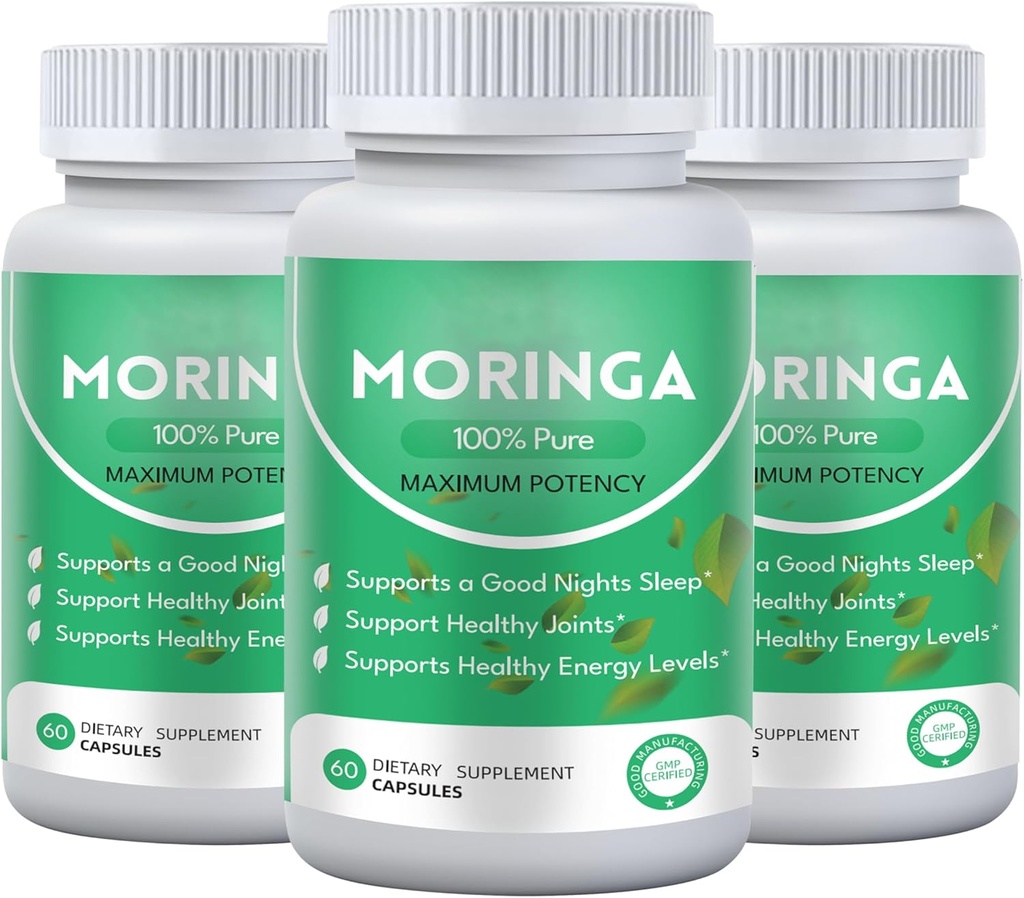 Pure Moringa Capsules en poudre, 800 mg Moringa Capsules - contient des vitamines essentielles et des acides aminés, suppléments nutritionnels, renforce le système immunitaire (3Pcs)