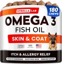 StrellaLab Omega 3 pour chiens - (180Ct) Treats à l'huile de poisson - Supplément pour peau et manteau anti-allergie et démangeaisons - Traitement de la peau et des taches chaudes démangeaisons sèches - Huile de saumon d'animaux de compagnie Chews - Saveur de saumon fumée