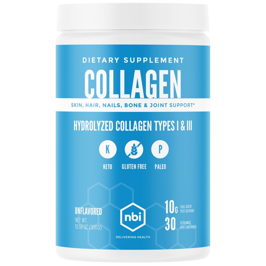 NBI Unflavored, Collagen Peptides Polvere, Paleo- e Keto Friendly, Tipo I e III Collage idrolizzato, Aminoacidi Supplemento, Dairy Free, Soy Free, Gluten Free