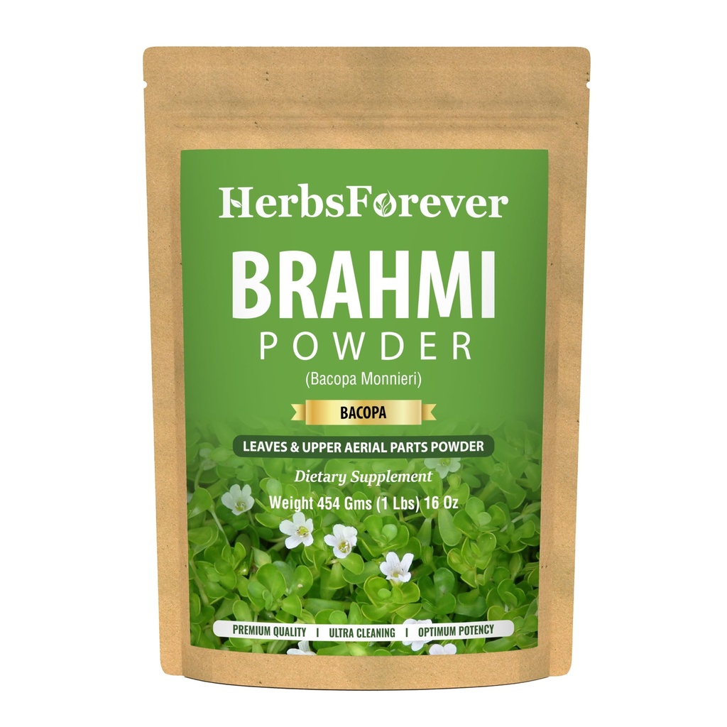 HerbsForever Brahmi Polvere I 100% Pure Bacopa Monnieri I Natural Herbal Supplement – Non-GMO, Vegan, Gluten-Free I Supports Wellness – Qualità Premium 454 GMS