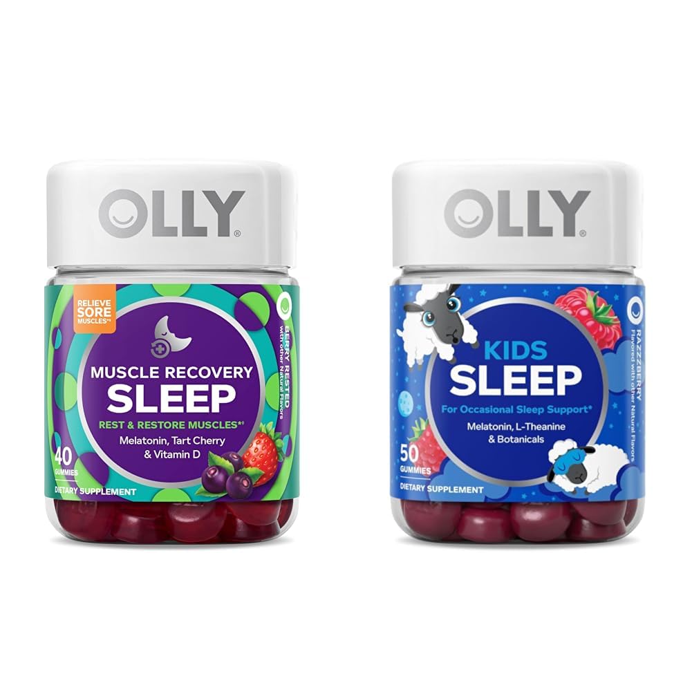 OLLY recupero del muscolo sonno Gummies con Tart Cherry, 40 conte e bambini sonno pancia con melatonina, camomilla, 50 conte