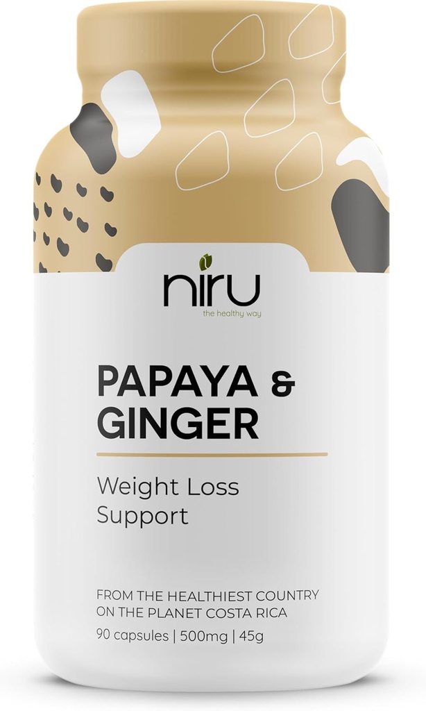Papaya Ginger de Costa Rica - Niru Life. Blue Zone Papaya Ginger Kapseln. Single Origin Papaya Seeds und Ginger Root Blend. Verdauungshilfe, Detox, & Metabolismus Boost. 90ct. 500mg Caps.