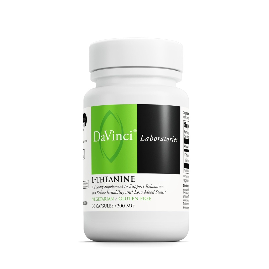 DAVINCI Labs L-Theanin - Nahrungsergänzungsmittel zur Hilfe bei Konzentration, Fokus, Entspannung und Irritabilität* - mit 200 mg L-Theanin pro Servierung - 30 vegetarische Kapseln