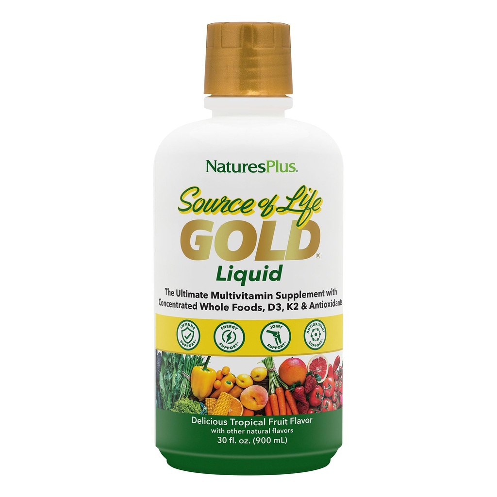 NaturesPlus Quelle von Life Gold Multivitamin Liquid 30 oz unterstützt Energieproduktion, Gesundes Immunsystem & Well-Being umfasst Vitamine D3, B12, K2 & Über 120 Ganze Lebensmittel Nährstoffe - 30 Portionen