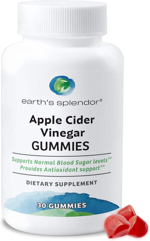 Gommies de vinaigre de cidre de pomme Splendor de la Terre - 30 comte - végétalien, non-OGM, sans gluten - soutient la santé digestive, detox, système immunitaire et l'énergie naturelle - délicieuse saveur fruitée