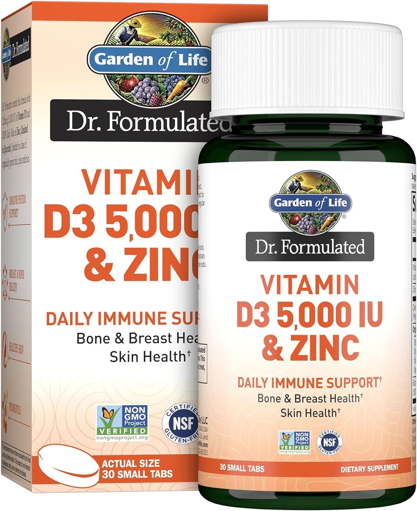 Garden of Life Quercetin Zinc Une fois par jour Supplément de soutien immunitaire avec vitamine D3 pour la santé osseuse, la santé mammaire et la peau – Dr Formulé – Sans gluten, sans OGM – 30 Mini Tabs