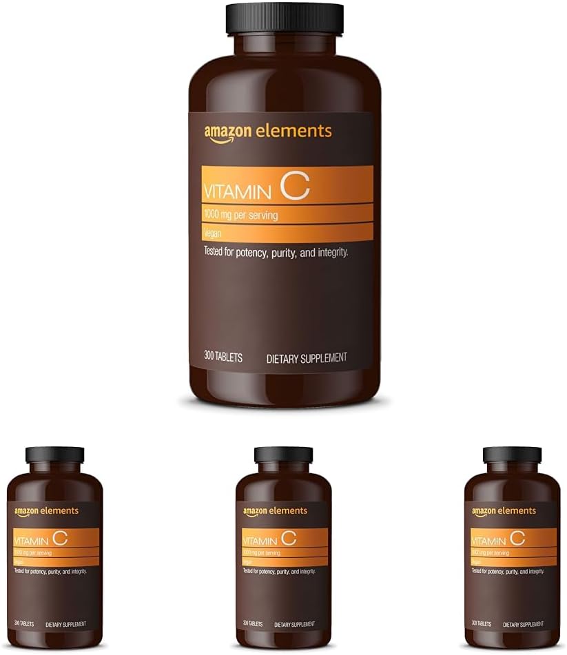 Éléments Vitamine C 1000mg, soutient un système immunitaire sain, végétalien, 300 comprimés, 10 mois d'approvisionnement (paquet de 4)