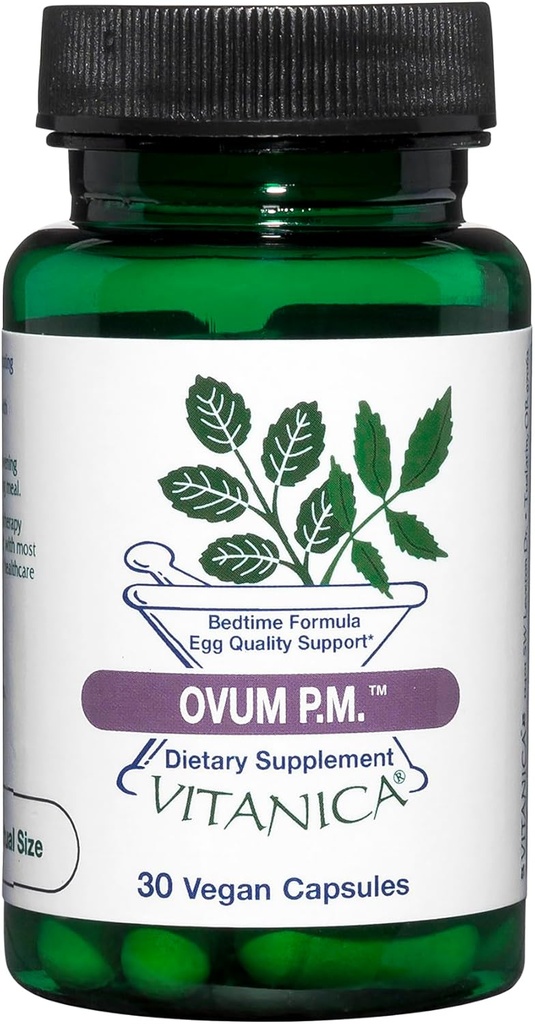 Vitanica Ovum P.M. - Egg Quality Support with Vitamin D3, Alpha Lipoic Acid & Melatonin - Works Best with Ovum A.M. - Herbale Nahrungsergänzung für Frauengesundheit - Pro Logo - 30 Vegan Caps