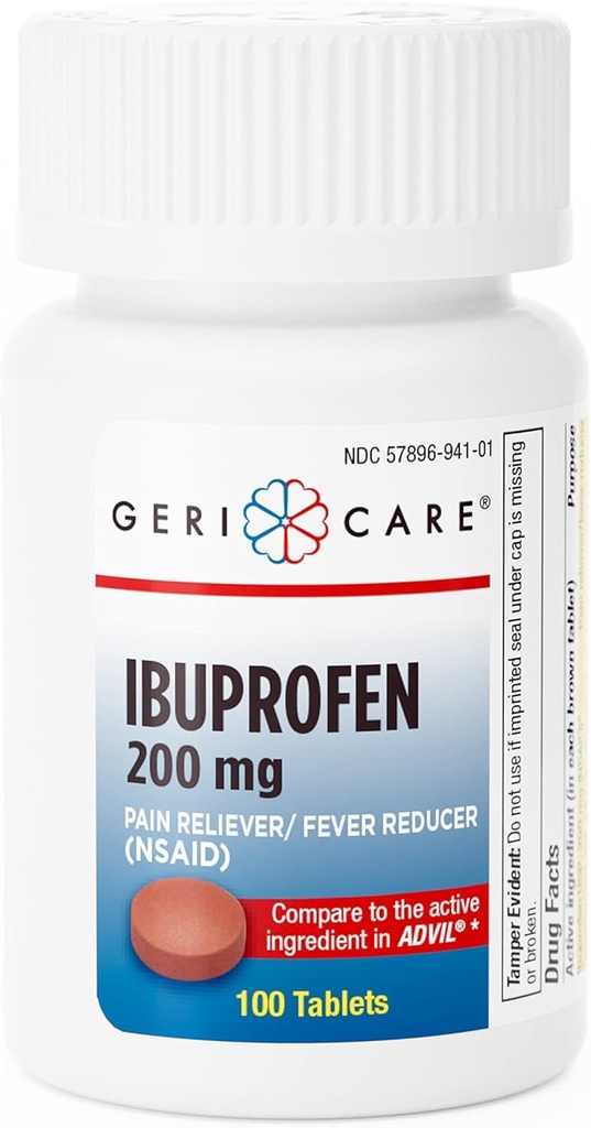 GeriCare Ibuprofen 200mg Schmerzlinderung und Fever Reducer – Tablets für Kopfschmerzen, Kälte, Zahnschmerzen und Gelenkschmerzen 100 Count (Pack von 1)