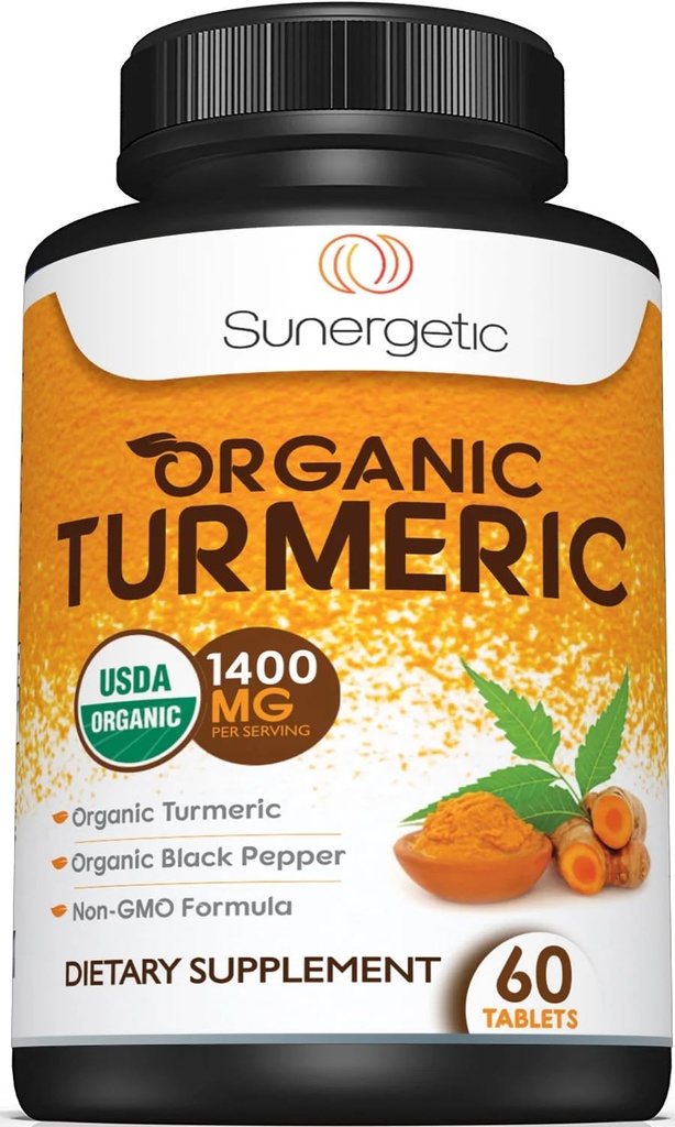 USDA Certified Organic Turmeric Supplement – Inklusive Organic Turmeric & Organic Black Pepper – 1.400mg Turmeric per Serving - 60 Count (Pack von 1)