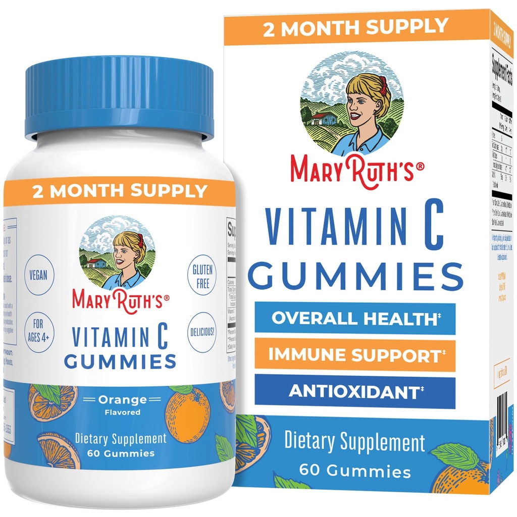MaryRuth Bios Vegan Vitamin C Gummis | 2 Monate Versorgung | Immununterstützung Ergänzung für Erwachsene & Kinder | Kaubare Vitamin C Gummy Vitamine | Non-GMO | Pectin Basierend | 60 Graf