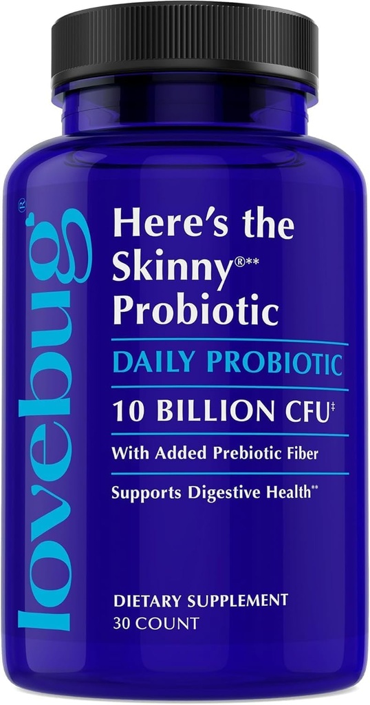 LOVEBUG Skinny Prébiotiques et probiotiques pour les femmes Digestive Health & Immune Support - 10 milliards CFU Probiotic Strains Gut Health, Gas, Constipation & Bloating, 30ct