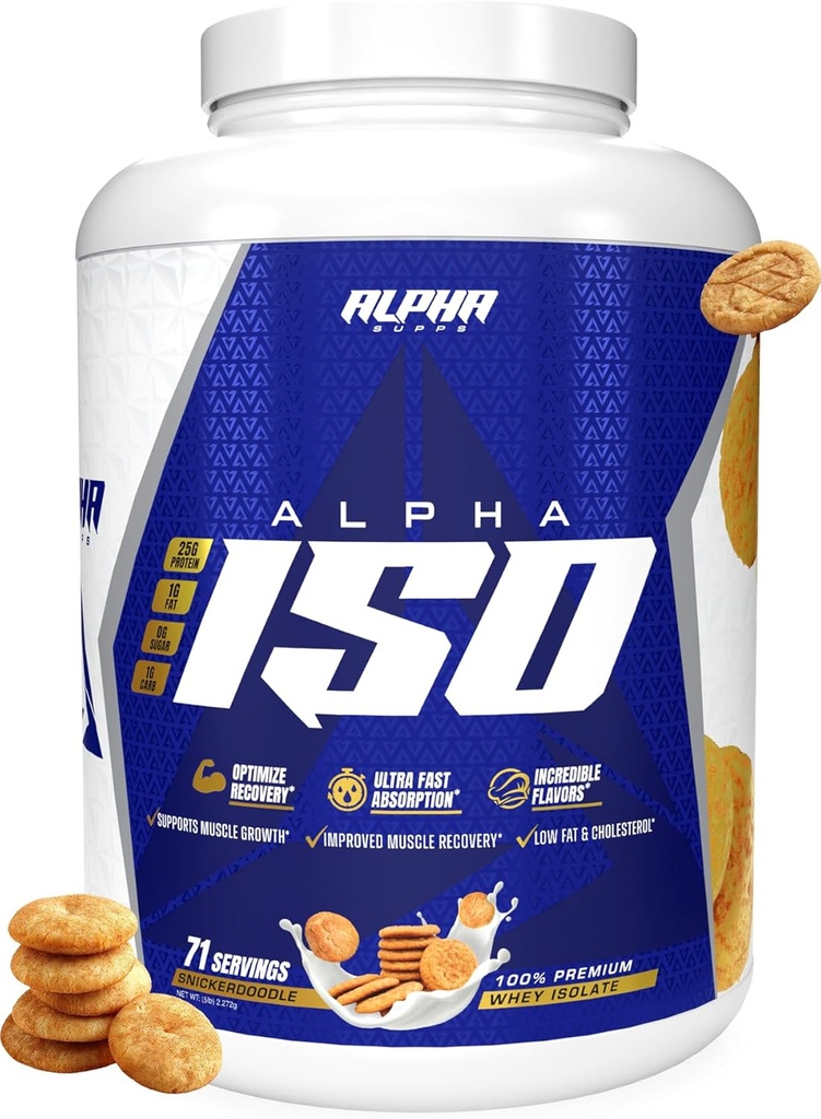 Alpha Supps ISO, Low Carb 100% Whey Protein Isolate Powder, 25 Gramm pro Servierung, hilft Muskelwachstum, Low Sugar und Gluten Free (Snicker Doodle, 5 lb)