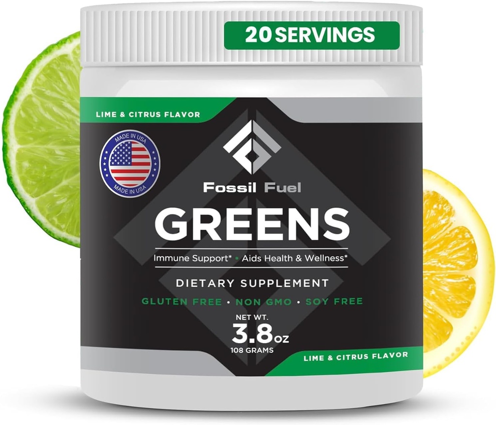 Fossil Fuel Super Greens Powder Premium Superfood | 40+ Bio Nährstoffe | Grün Veggie Ganze Lebensmittel, Weizengrass, Spirulina, Kale for Energy, Gut Health, Detox Cleanse (20 Servierungen)