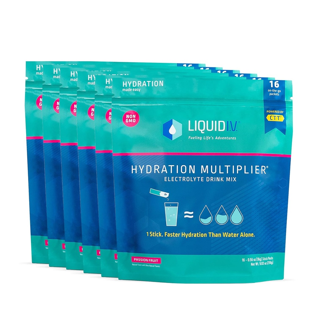 Liquid I.V. Hydration Multiplier - Passionsfrucht - Hydration Pulver-Packets | Elektrolyt-Getränk-Mix | Easy Open Single-Serving Stick | Non-GMO | 96 Sticks
