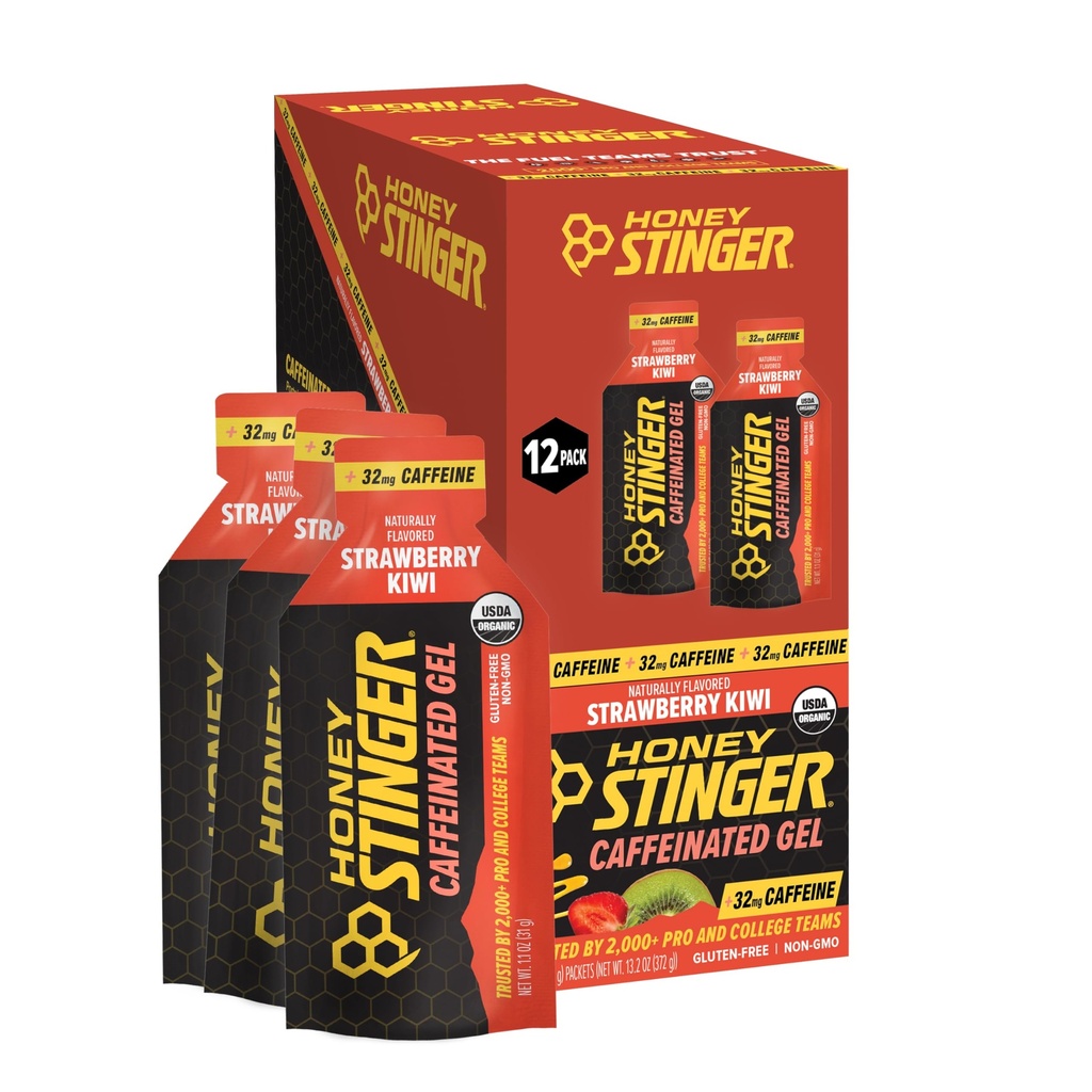 Miel Stinger Gel d'énergie Kiwi fraise biologique, sans caféine et sans gluten, pour l'exercice, la course et la performance, la nutrition sportive pour la maison et le gymnastique, la préparation et la mi-entraînement, 12 Pack, 13.2 Ounce