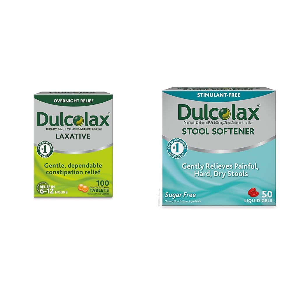 Dulcolax Stimulant Laxative Tablets (100 Zähler) Sanftes Overnight Constipation Relief, Bisacodyl 5mg & Hocker Softener Laxative Liquid Gel Capsules (50ct) Gentle Relief, Docusate Sodium 100mg