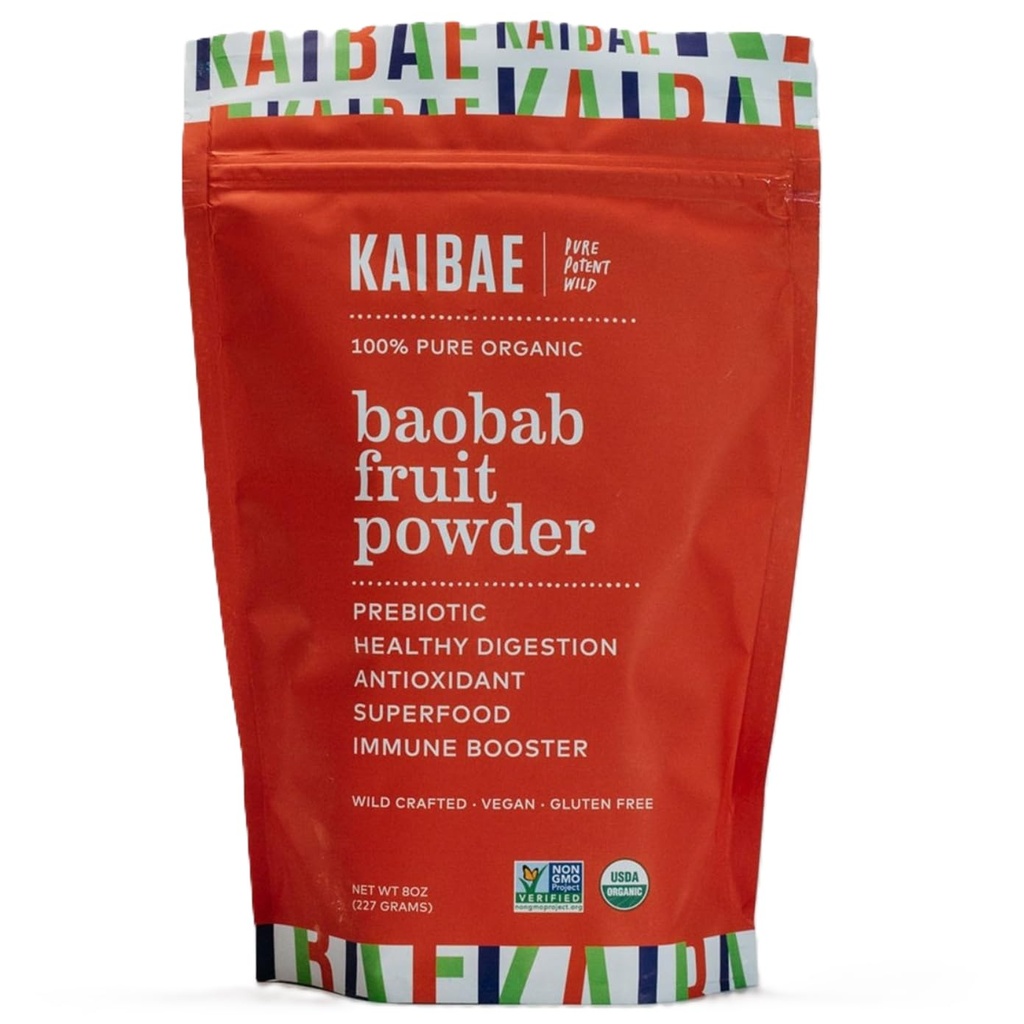 KAIBAE Premium Organic Baobab Powder I Prebiotic Gut Health, Intermittent Fasting, Immunity, Hydration | Vitamina C, Polyphenols, Minerals | Fiber Supplement | 8 oz.