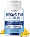 Oceanblue Professional Omega-3 2100 mit Vitamin K2 und Vitamin D3-60 Count - Dreifache Stärke Burpless Fischöl Omega-3-Ergänzung mit EPA, DHA & DPA - Wild gefangen - Orangengeschmack, 30 Portionen