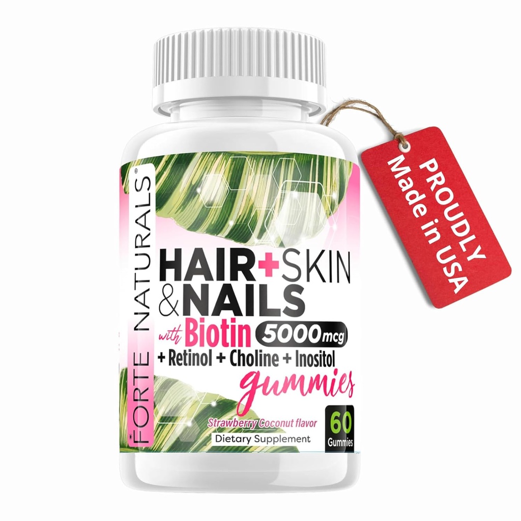 Gommies de biotine de croissance pour les femmes, la peau des cheveux et les ongles Vitamines, 5000mcg Biotine, Fabriqué aux États-Unis, Iodine pour les champignons de ongles, Suppléments Choline Inositol, Biotina Gomitas para el Cabello